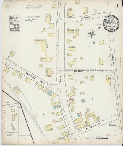 Sanborn Fire Insurance Map from Stamford, Delaware County, New York (1891), Sheet #0001 - Complete Map Set gallery image, historic Sanborn map, vintage wall art, Stamford Delaware