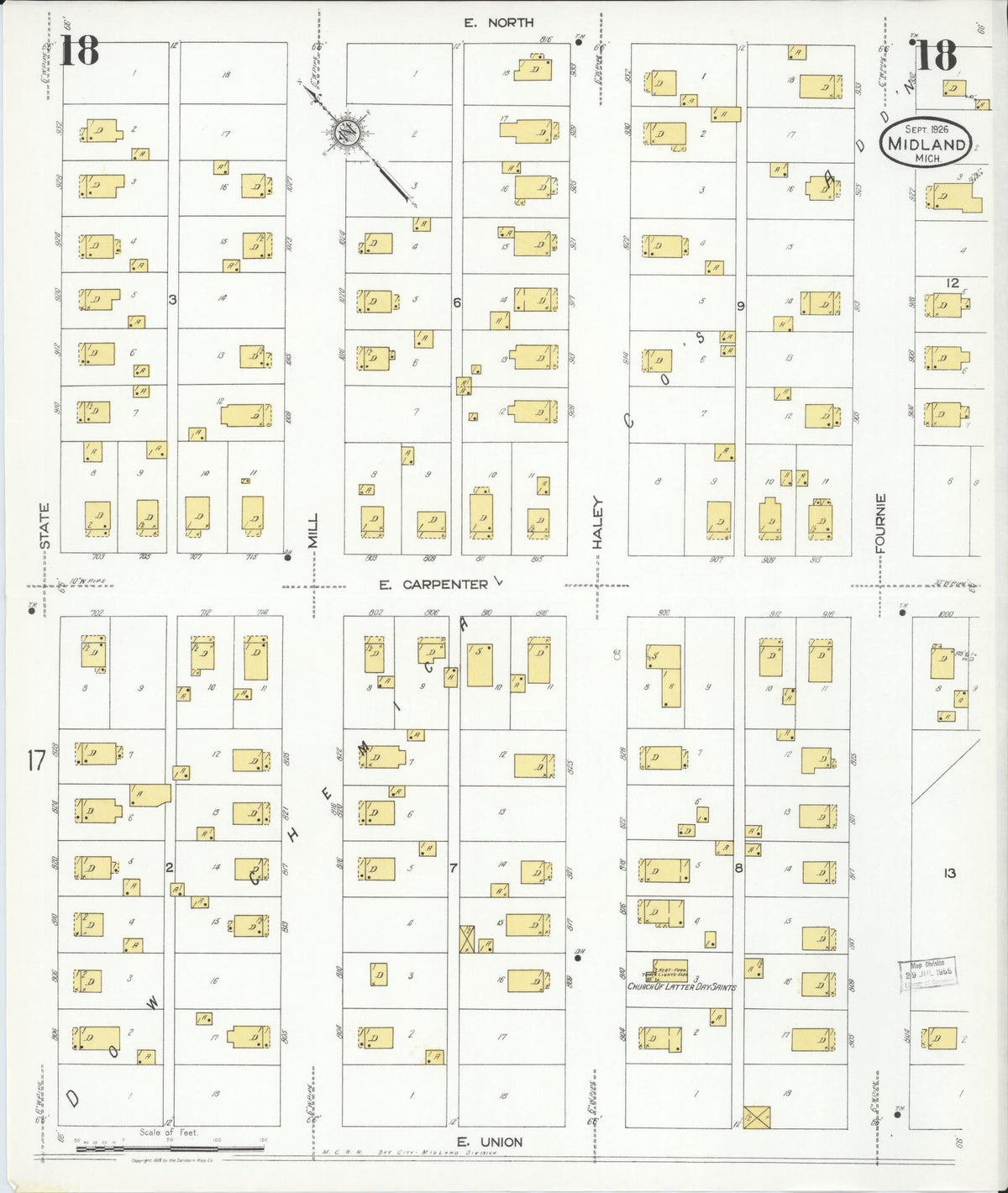 Sanborn Fire Insurance Map from Midland, Midland County, Michigan (1926), Sheet #0018 - Historic Sanborn Fire Insurance Map Print, vintage old map wall art, antique decor, genealogy gift, Michigan Michigan map