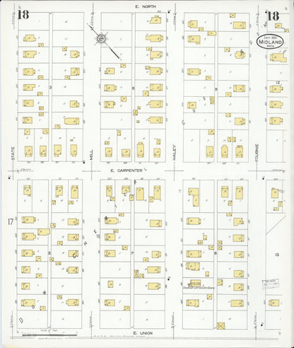 Sanborn Fire Insurance Map from Midland, Midland County, Michigan (1926), Sheet #0018 - Historic Sanborn Fire Insurance Map Print, vintage old map wall art, antique decor, genealogy gift, Michigan Michigan map