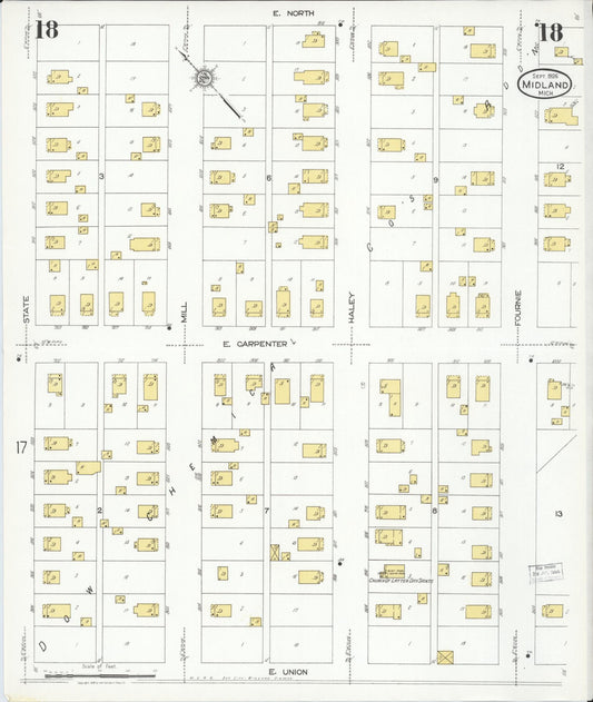 Sanborn Fire Insurance Map from Midland, Midland County, Michigan (1926), Sheet #0018 - Historic Sanborn Fire Insurance Map Print, vintage old map wall art, antique decor, genealogy gift, Michigan Michigan map