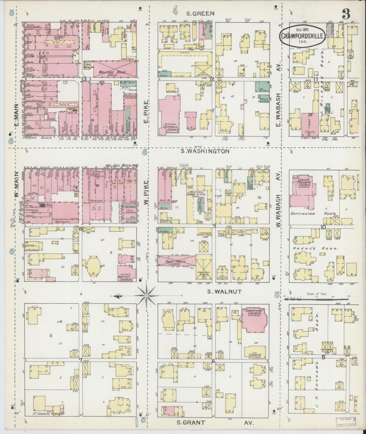 Sanborn Fire Insurance Map from Crawfordsville, Montgomery County, Indiana (1887), Sheet #0003 - Complete Map Set gallery image, historic Sanborn map, vintage wall art, Indiana Indiana