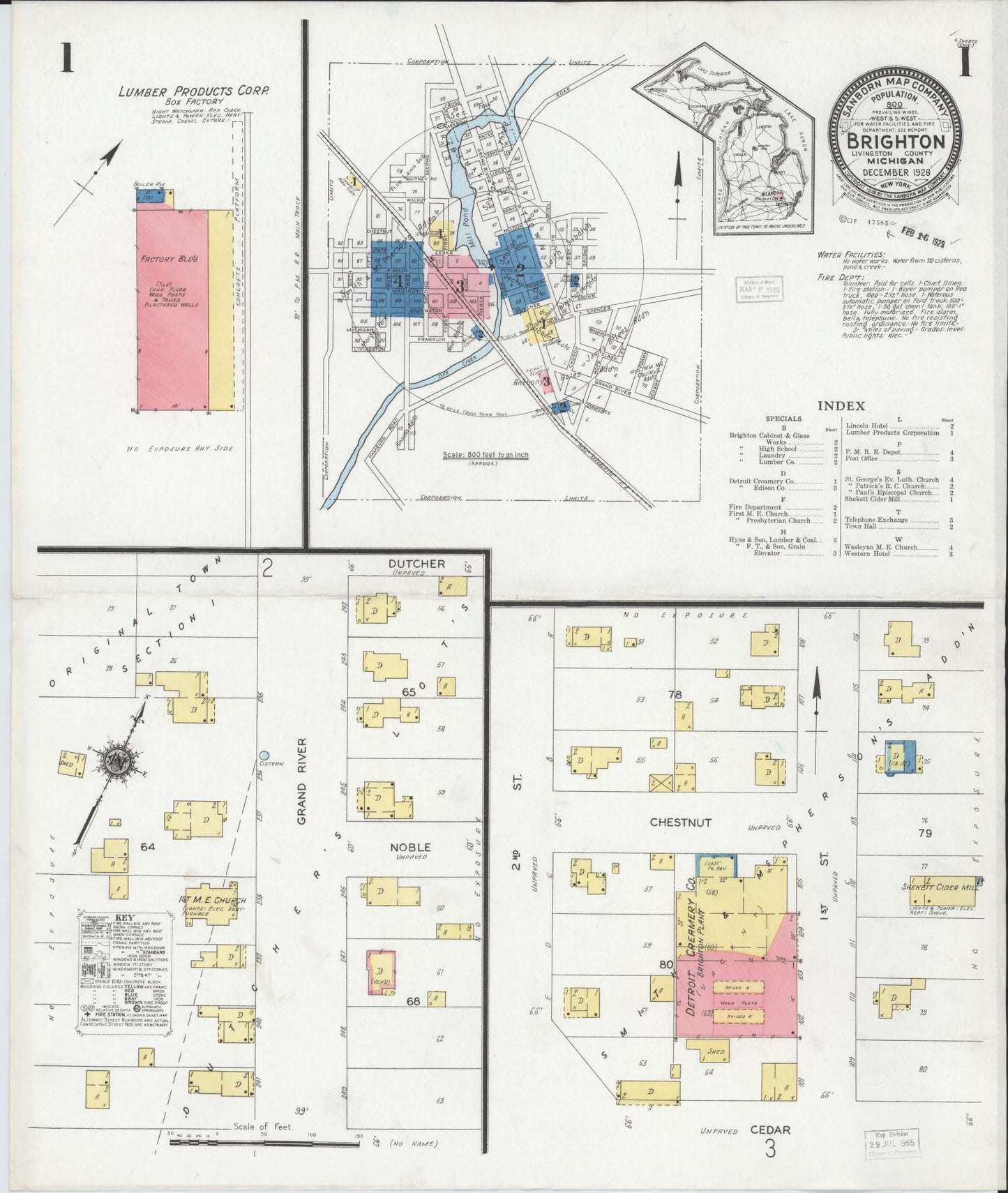 Sanborn Fire Insurance Map from Brighton, Livingston County, Michigan (1928), Sheet #0001 - Complete Map Set gallery image, historic Sanborn map, vintage wall art, Michigan Michigan