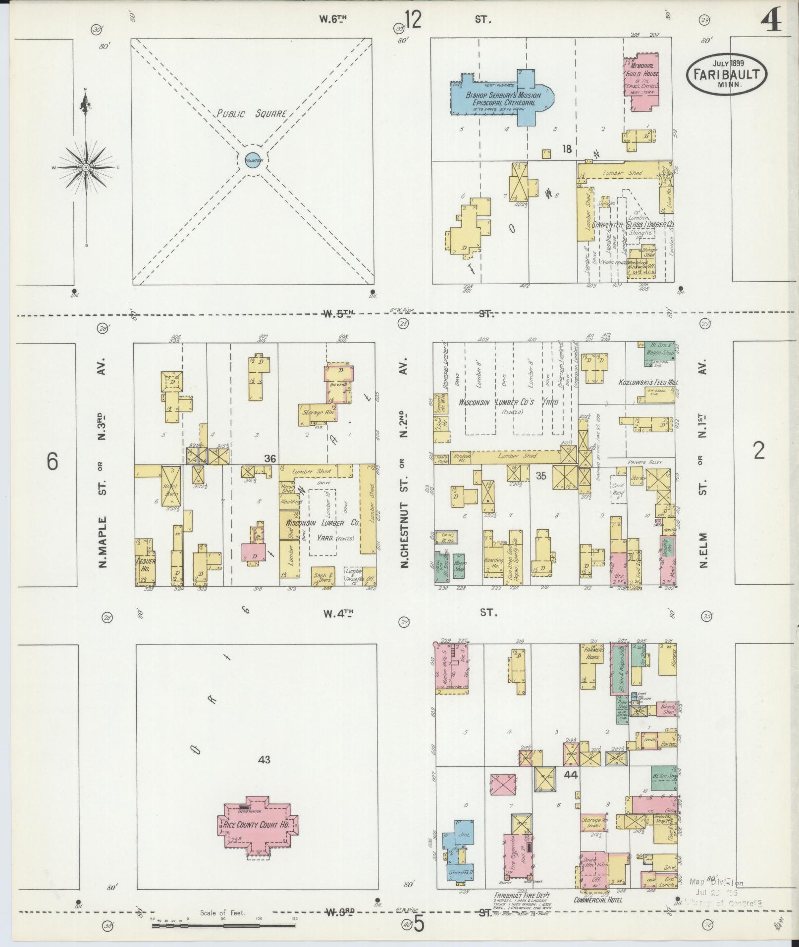 Sanborn Fire Insurance Map from Faribault, Rice County, Minnesota (1899), Sheet #0004 - Complete Map Set gallery image, historic Sanborn map, vintage wall art, Minnesota Minnesota
