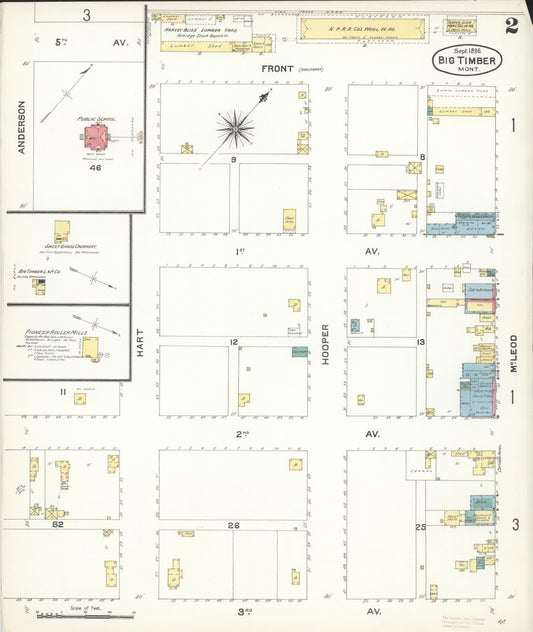 Sanborn Fire Insurance Map from Big Timber, Sweet Grass County, Montana (1896), Sheet #0002 - Historic Sanborn Fire Insurance Map Print, vintage old map wall art, antique decor, genealogy gift, Montana Montana map