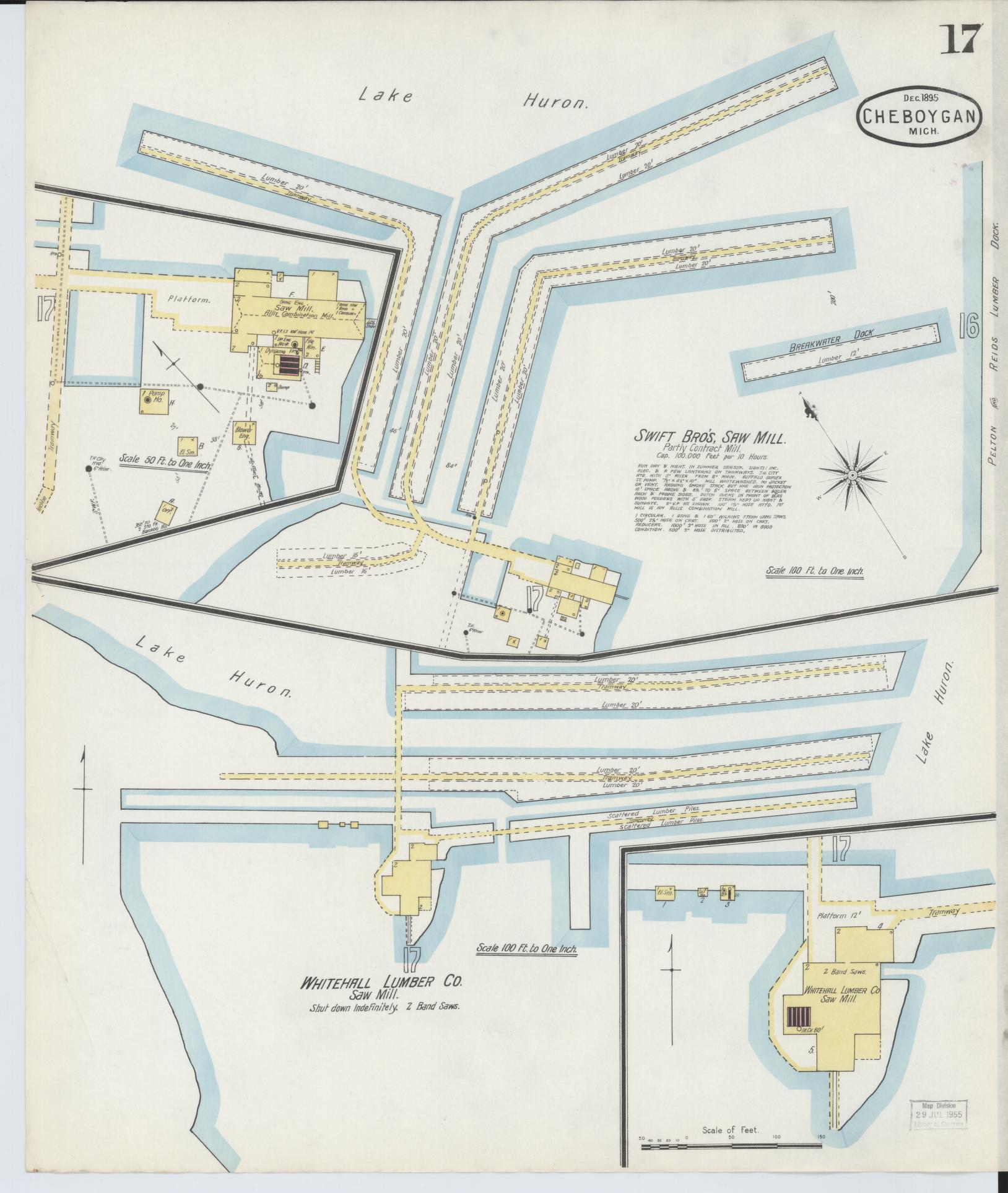 Sanborn Fire Insurance Map from Cheboygan, Cheboygan County, Michigan (1895), Sheet #0017 - Historic Sanborn Fire Insurance Map Print, vintage old map wall art, antique decor, genealogy gift, Michigan Michigan map