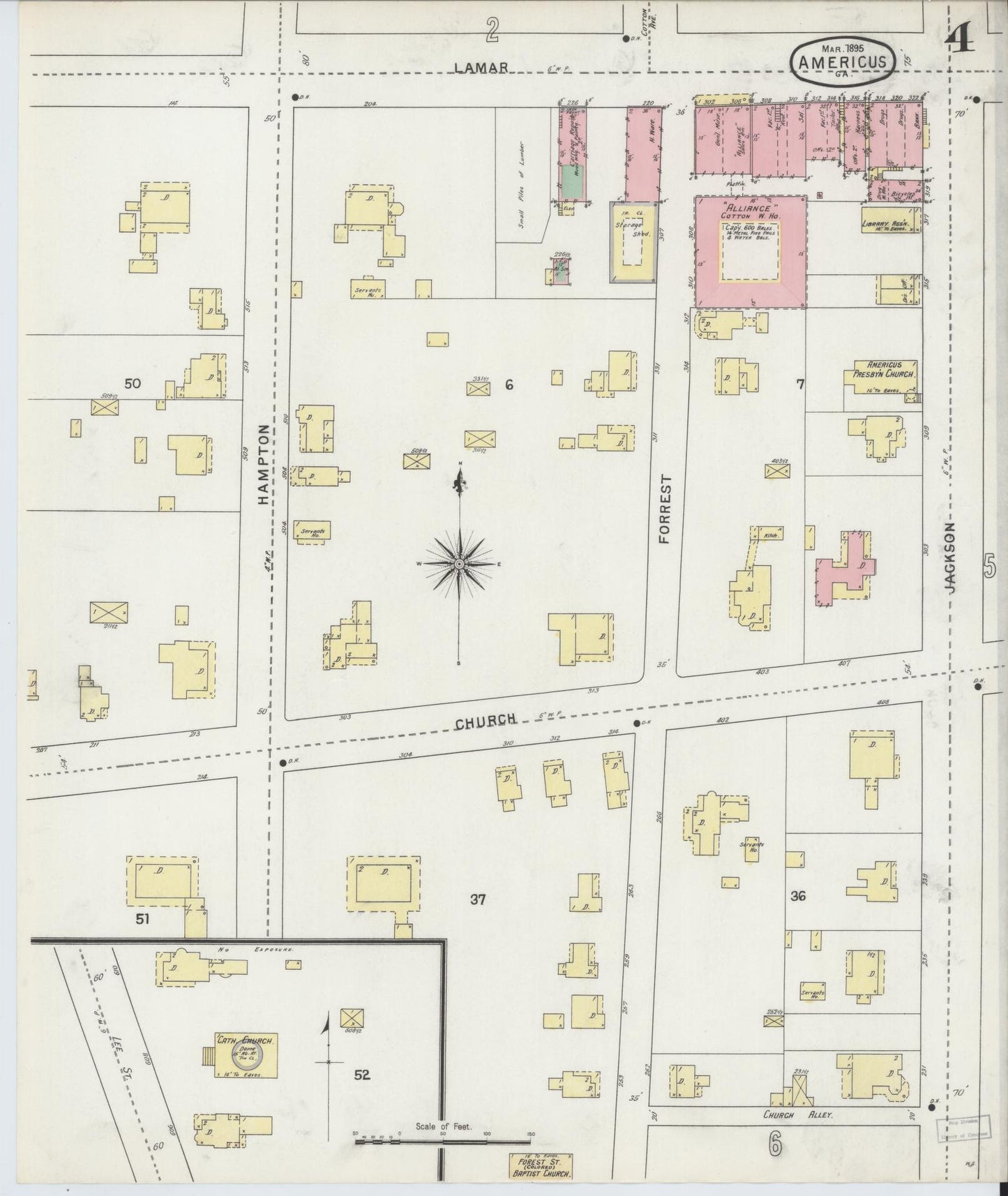Sanborn Fire Insurance Map from Americus, Sumter County, Georgia (1895), Sheet #0004 - Complete Map Set gallery image, historic Sanborn map, vintage wall art, Georgia Georgia