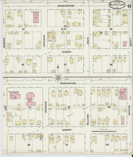 Sanborn Fire Insurance Map from Bluffton, Wells County, Indiana (1890), Sheet #0006 - Historic Sanborn Fire Insurance Map Print, vintage old map wall art, antique decor, genealogy gift, Indiana Indiana map