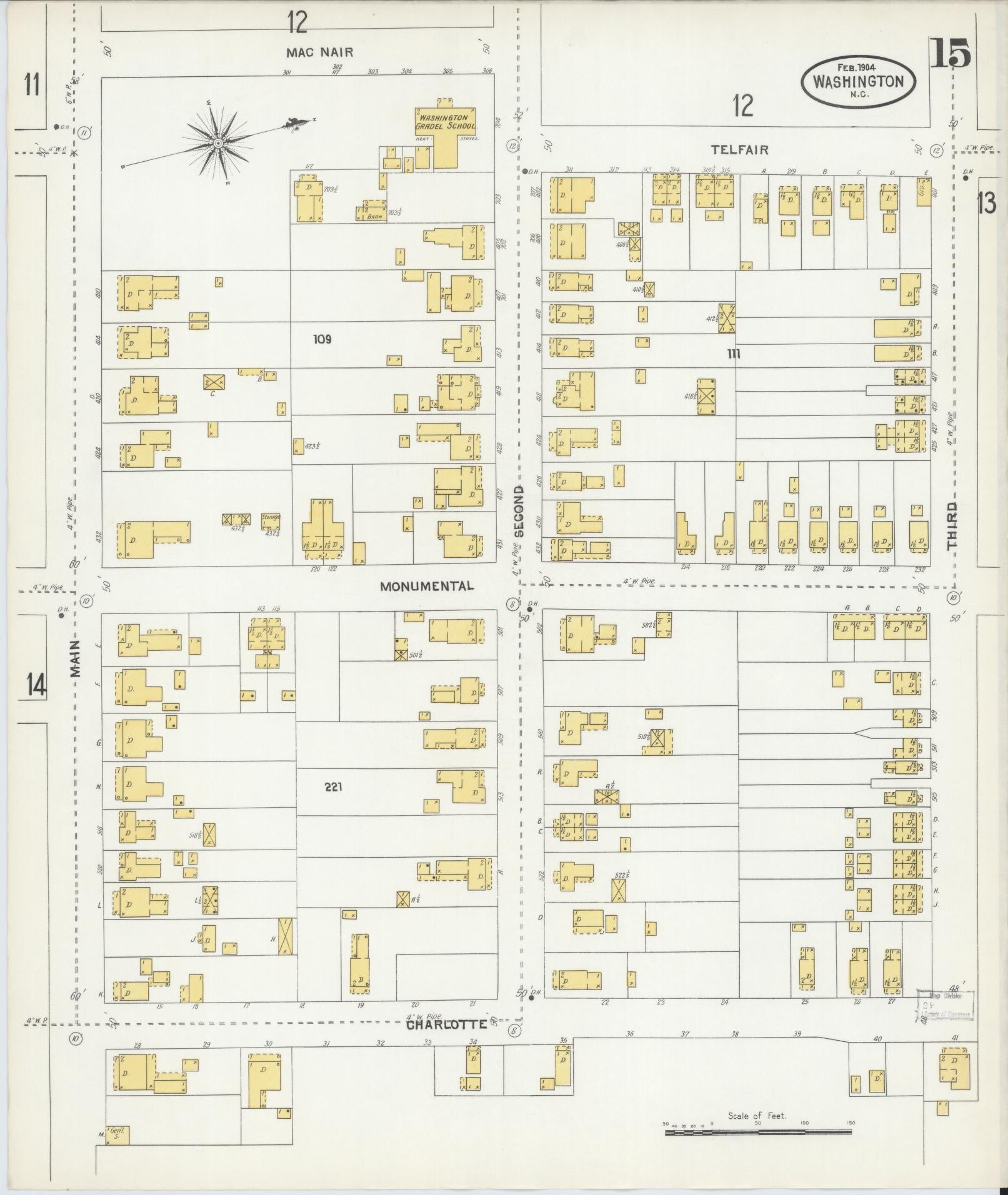 Sanborn Fire Insurance Map from Washington, Beaufort County, North Carolina (1904), Sheet #0015 - Complete Map Set gallery image, historic Sanborn map, vintage wall art, North Carolina North Carolina
