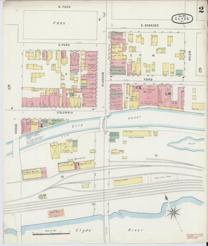 Sanborn Fire Insurance Map from Clyde, Wayne County, New York (1896), Sheet #0002 - Historic Sanborn Fire Insurance Map Print, vintage old map wall art, antique decor, genealogy gift, New York New York map