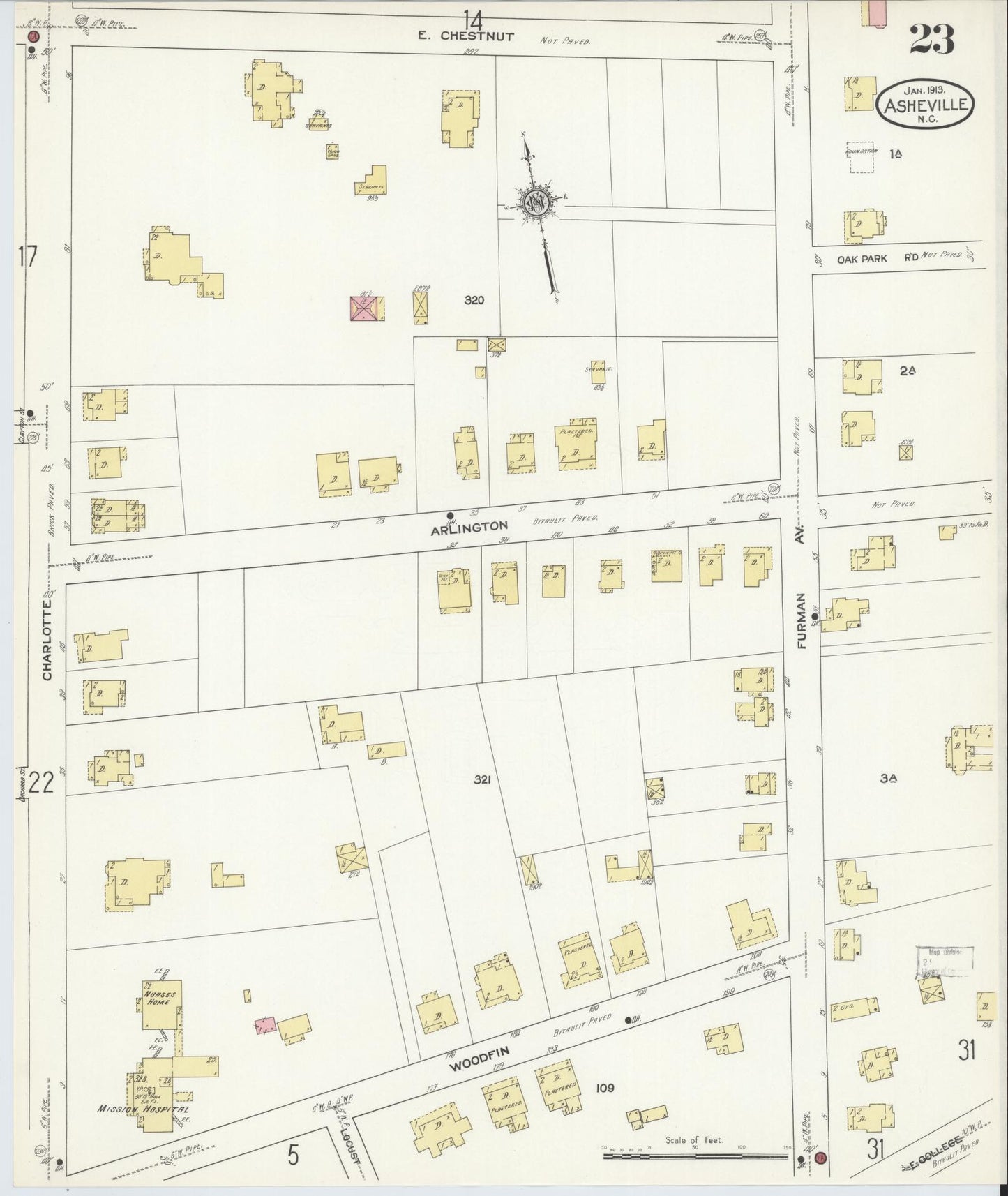 Sanborn Fire Insurance Map from Asheville, Buncombe County, North Carolina (1913), Sheet #0023 - Complete Map Set gallery image, historic Sanborn map, vintage wall art, North Carolina North Carolina