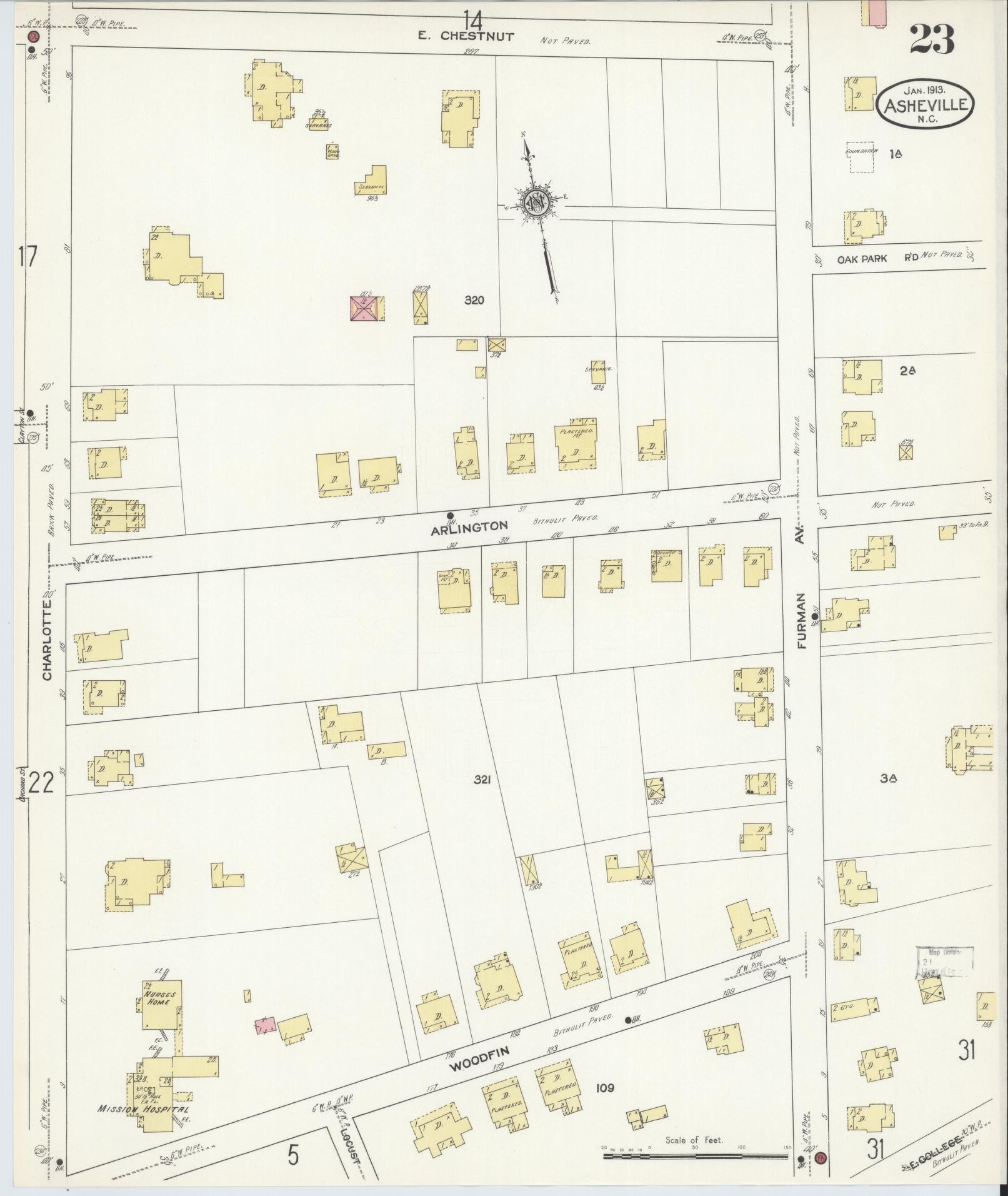 Sanborn Fire Insurance Map from Asheville, Buncombe County, North Carolina (1913), Sheet #0023 - Complete Map Set gallery image, historic Sanborn map, vintage wall art, North Carolina North Carolina