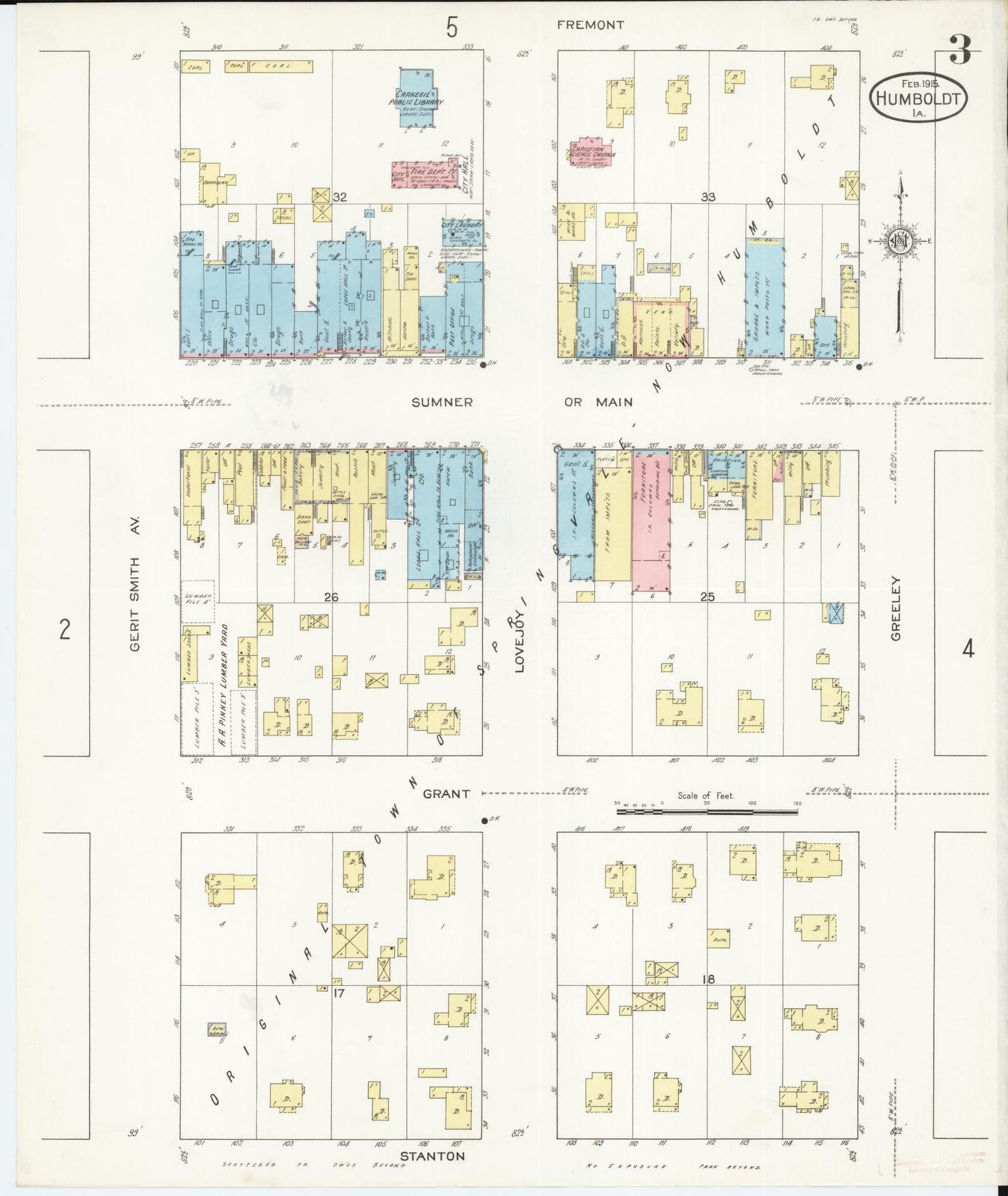 Sanborn Fire Insurance Map from Humboldt, Humboldt County, Iowa (1915), Sheet #0003 - Historic Sanborn Fire Insurance Map Print, vintage old map wall art