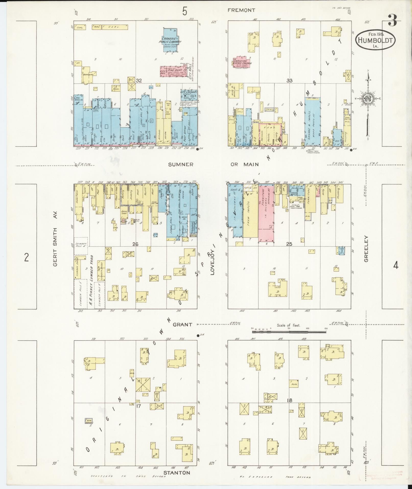 Sanborn Fire Insurance Map from Humboldt, Humboldt County, Iowa (1915), Sheet #0003 - Historic Sanborn Fire Insurance Map Print, vintage old map wall art