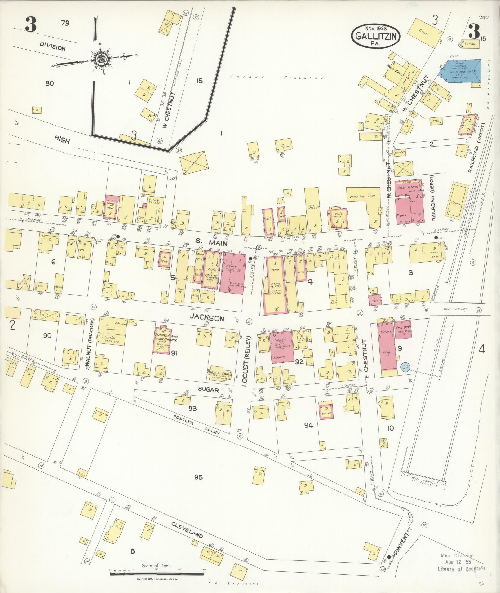 Sanborn Fire Insurance Map from Gallitzin, Cambria County, Pennsylvania (1923), Sheet #0003 - Historic Sanborn Fire Insurance Map Print, vintage old map wall art, antique decor, genealogy gift, Pennsylvania Pennsylvania map