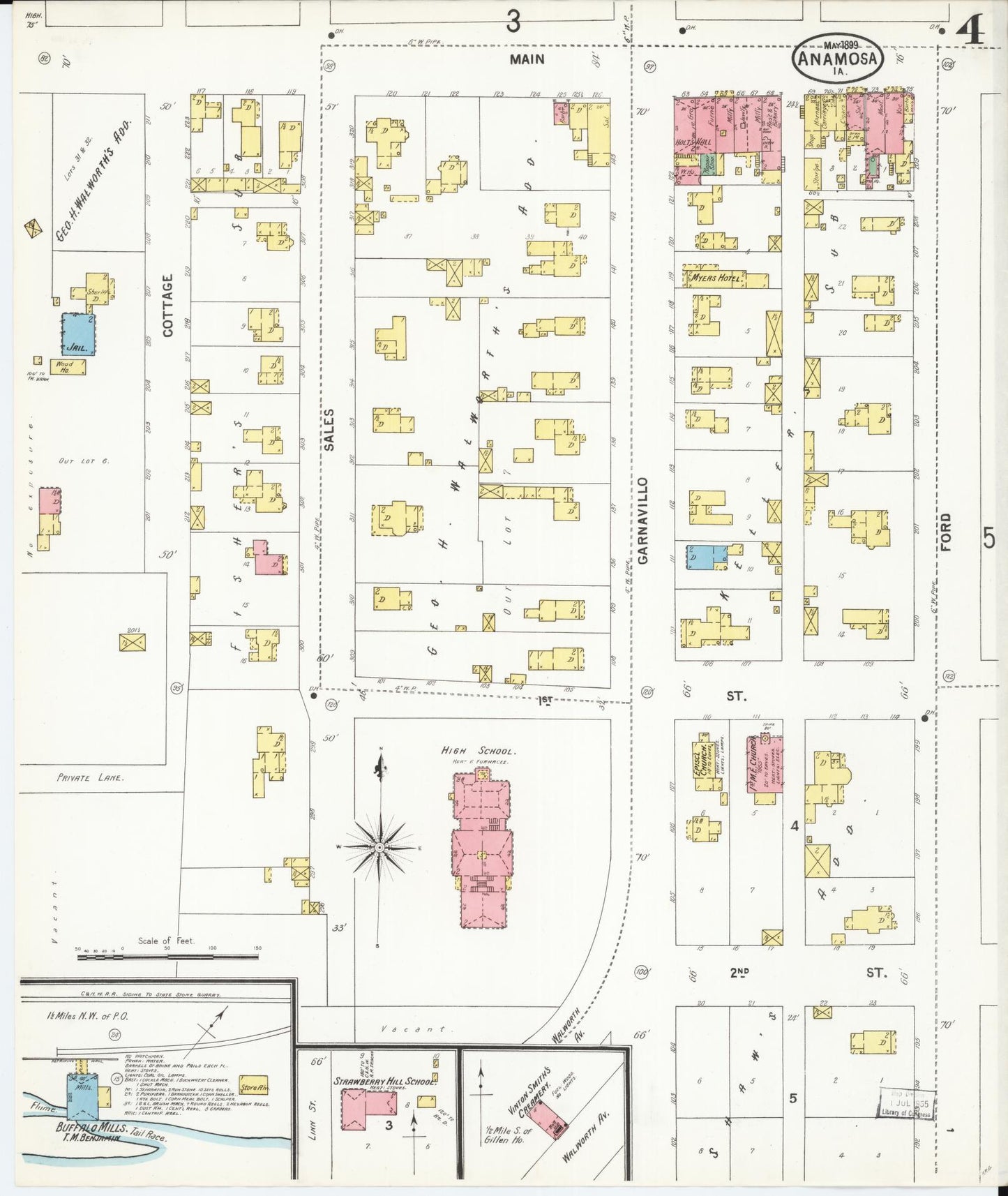 Sanborn Fire Insurance Map from Anamosa, Jones County, Iowa (1899), Sheet #0004 - Historic Sanborn Fire Insurance Map Print