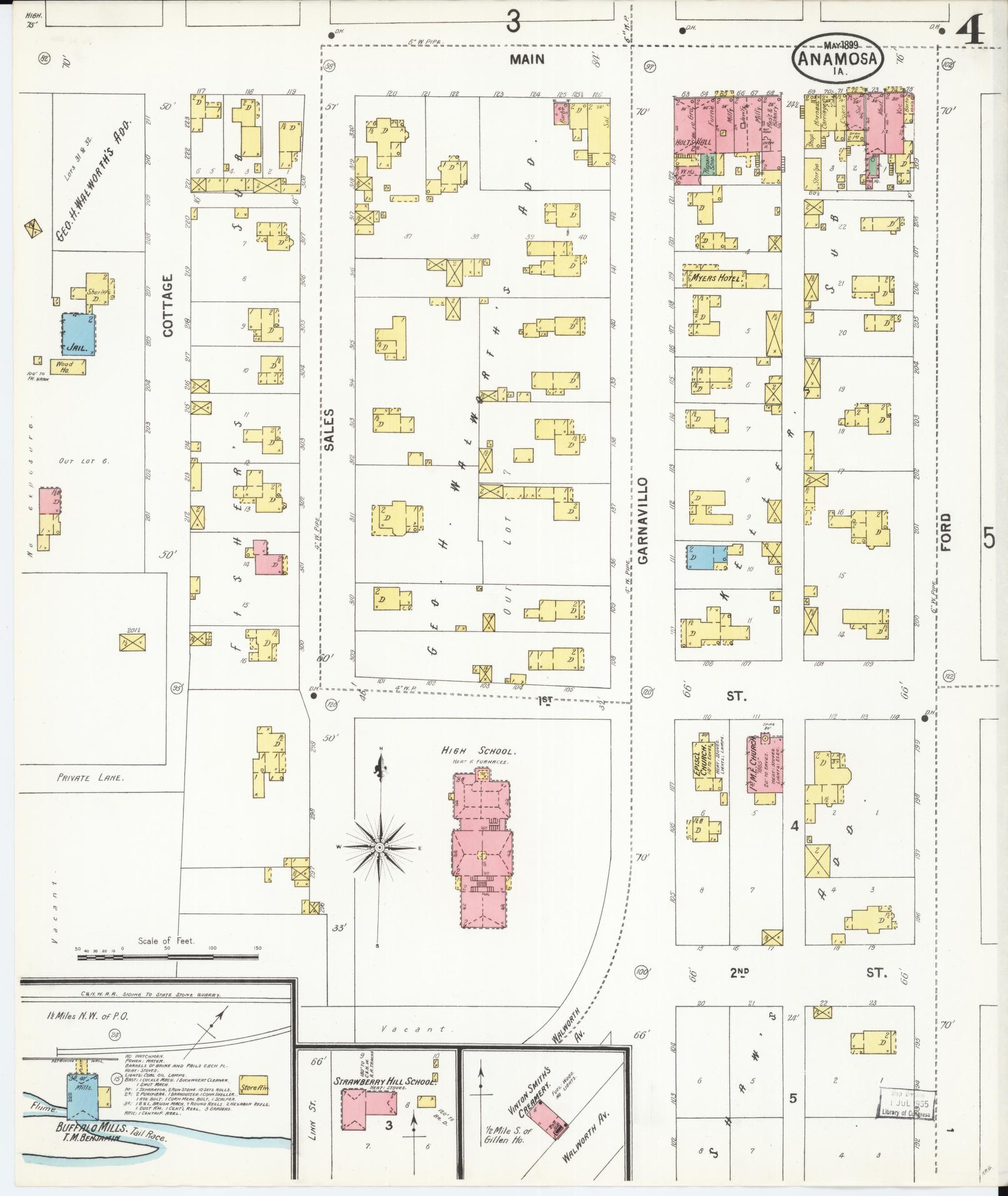 Sanborn Fire Insurance Map from Anamosa, Jones County, Iowa (1899), Sheet #0004 - Historic Sanborn Fire Insurance Map Print
