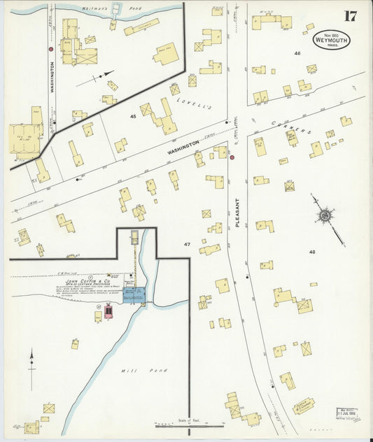 Sanborn Fire Insurance Map from Weymouth, Norfolk County, Massachusetts (1910), Sheet #0017 - Historic Sanborn Fire Insurance Map Print, vintage old map wall art, antique decor, genealogy gift, Massachusetts Massachusetts map