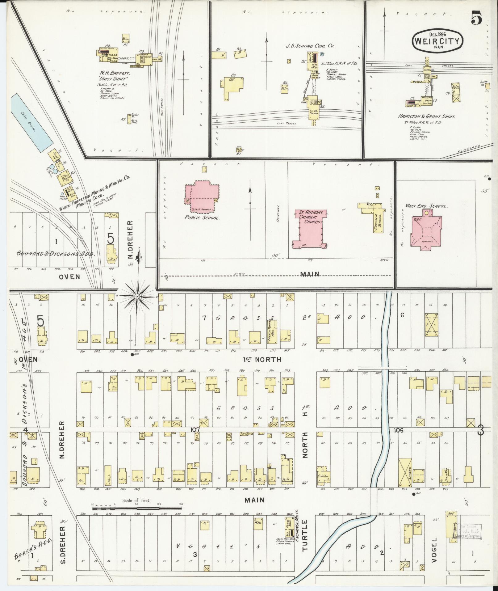 Sanborn Fire Insurance Map from Weir, Cherokee County, Kansas (1896), Sheet #0005 - Historic Sanborn Fire Insurance Map Print, vintage old map wall art, antique decor, genealogy gift, Kansas Kansas map