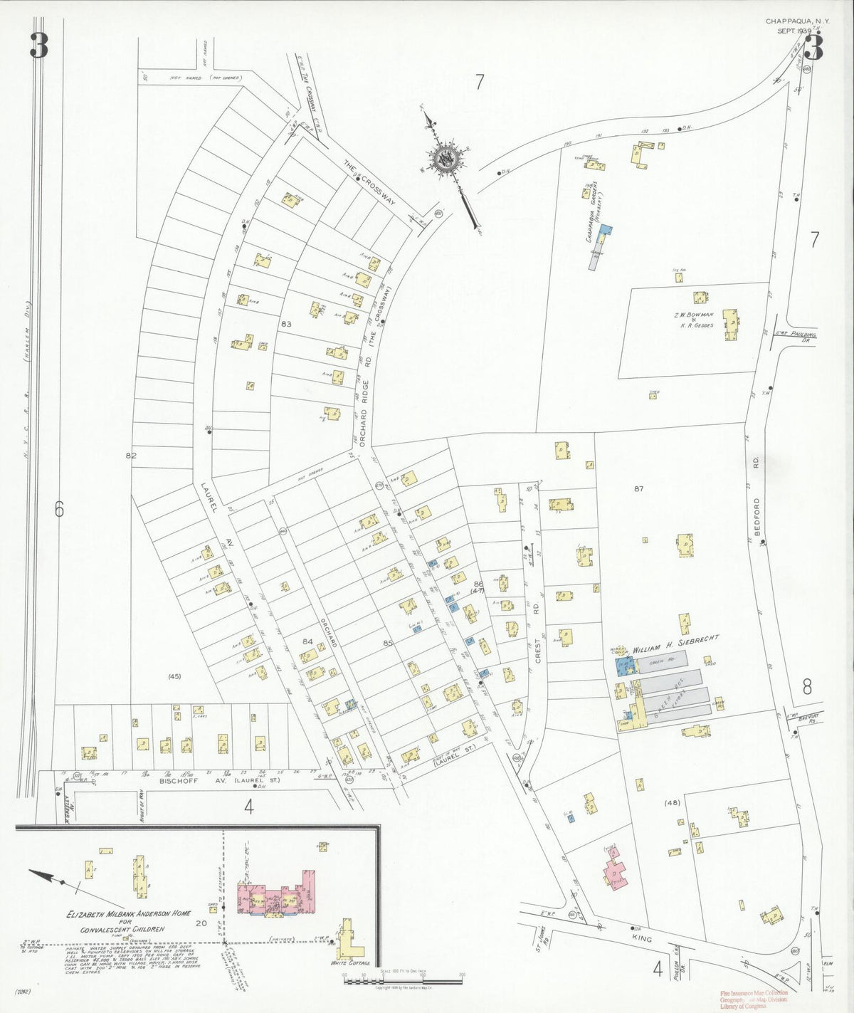 Sanborn Fire Insurance Map from Chappaqua, Westchester County, New York (1939), Sheet #0003 - Complete Map Set gallery image, historic Sanborn map, vintage wall art, New York New York