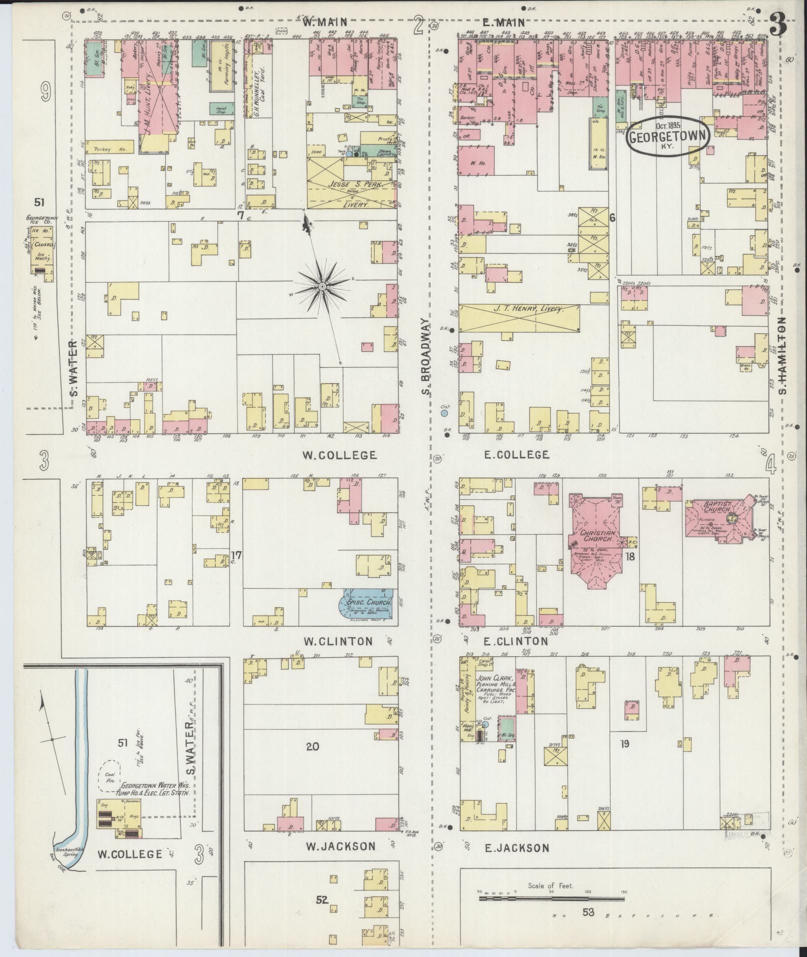 Sanborn Fire Insurance Map from Georgetown, Scott County, Kentucky (1895), Sheet #0003 - Historic Sanborn Fire Insurance Map Print, vintage old map wall art, antique decor, genealogy gift, Kentucky Kentucky map