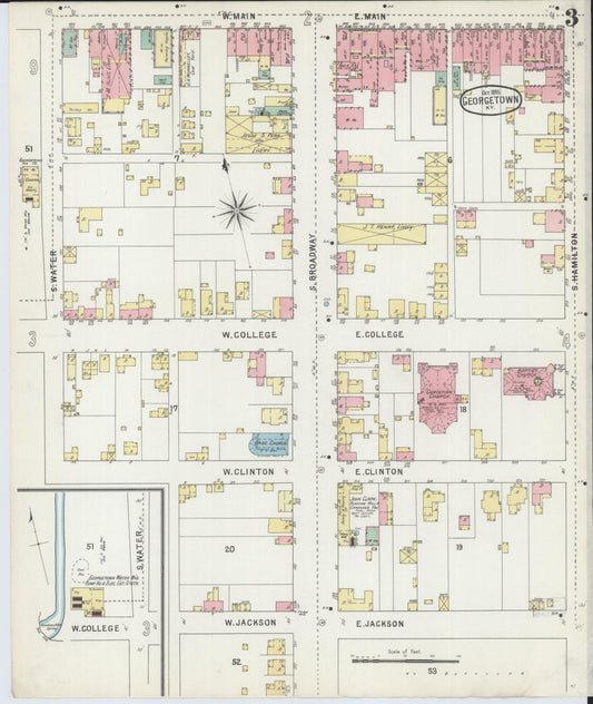 Sanborn Fire Insurance Map from Georgetown, Scott County, Kentucky (1895), Sheet #0003 - Historic Sanborn Fire Insurance Map Print, vintage old map wall art, antique decor, genealogy gift, Kentucky Kentucky map