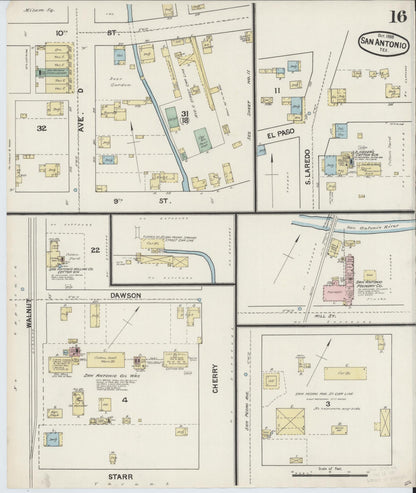 Sanborn Fire Insurance Map from San Antonio, Bexar County, Texas (1888), Sheet #0016 - Complete Map Set gallery image, historic Sanborn map, vintage wall art, Texas Texas