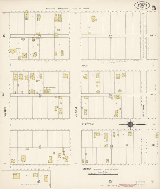 Sanborn Fire Insurance Map from Clovis, Fresno County, California (1912), Sheet #0005 - Historic Sanborn Fire Insurance Map Print, vintage old map wall art, antique decor, genealogy gift, California California map