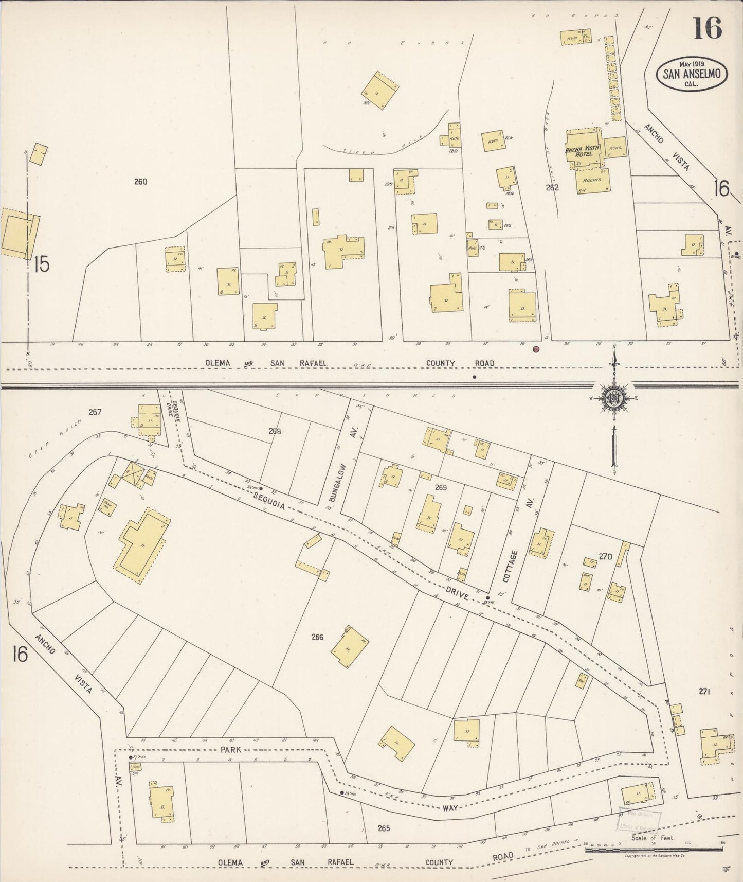 Sanborn Fire Insurance Map from San Anselmo, Marin County, California (1919), Sheet #0016 - Complete Map Set gallery image, historic Sanborn map, vintage wall art, California California