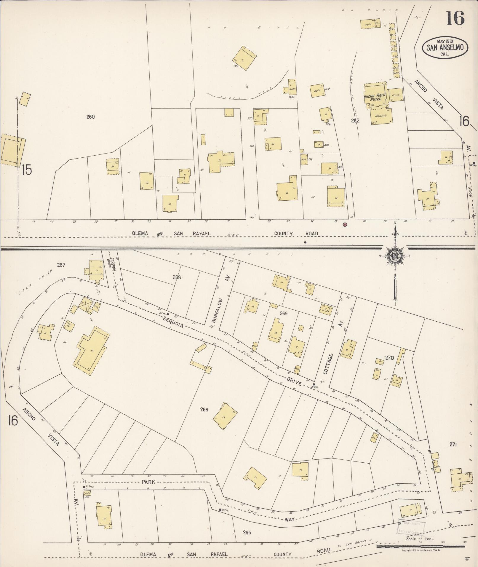 Sanborn Fire Insurance Map from San Anselmo, Marin County, California (1919), Sheet #0016 - Complete Map Set gallery image, historic Sanborn map, vintage wall art, California California