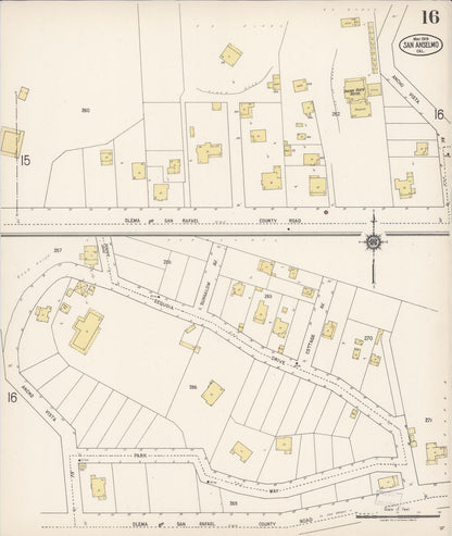 Sanborn Fire Insurance Map from San Anselmo, Marin County, California (1919), Sheet #0016 - Complete Map Set gallery image, historic Sanborn map, vintage wall art, California California