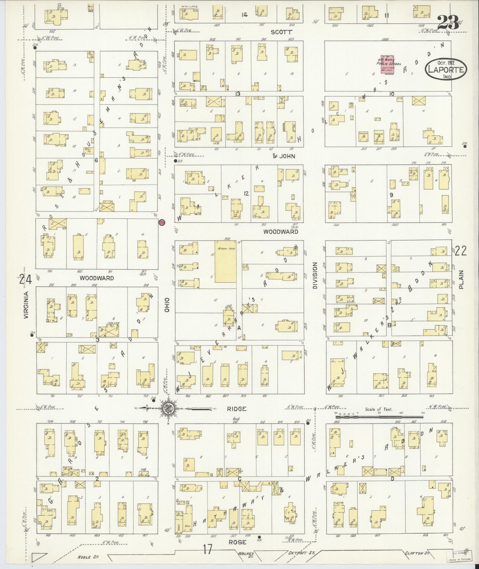 Sanborn Fire Insurance Map from La Porte, La Porte County, Indiana (1912), Sheet #0023 - Complete Map Set gallery image, historic Sanborn map, vintage wall art, Indiana Indiana