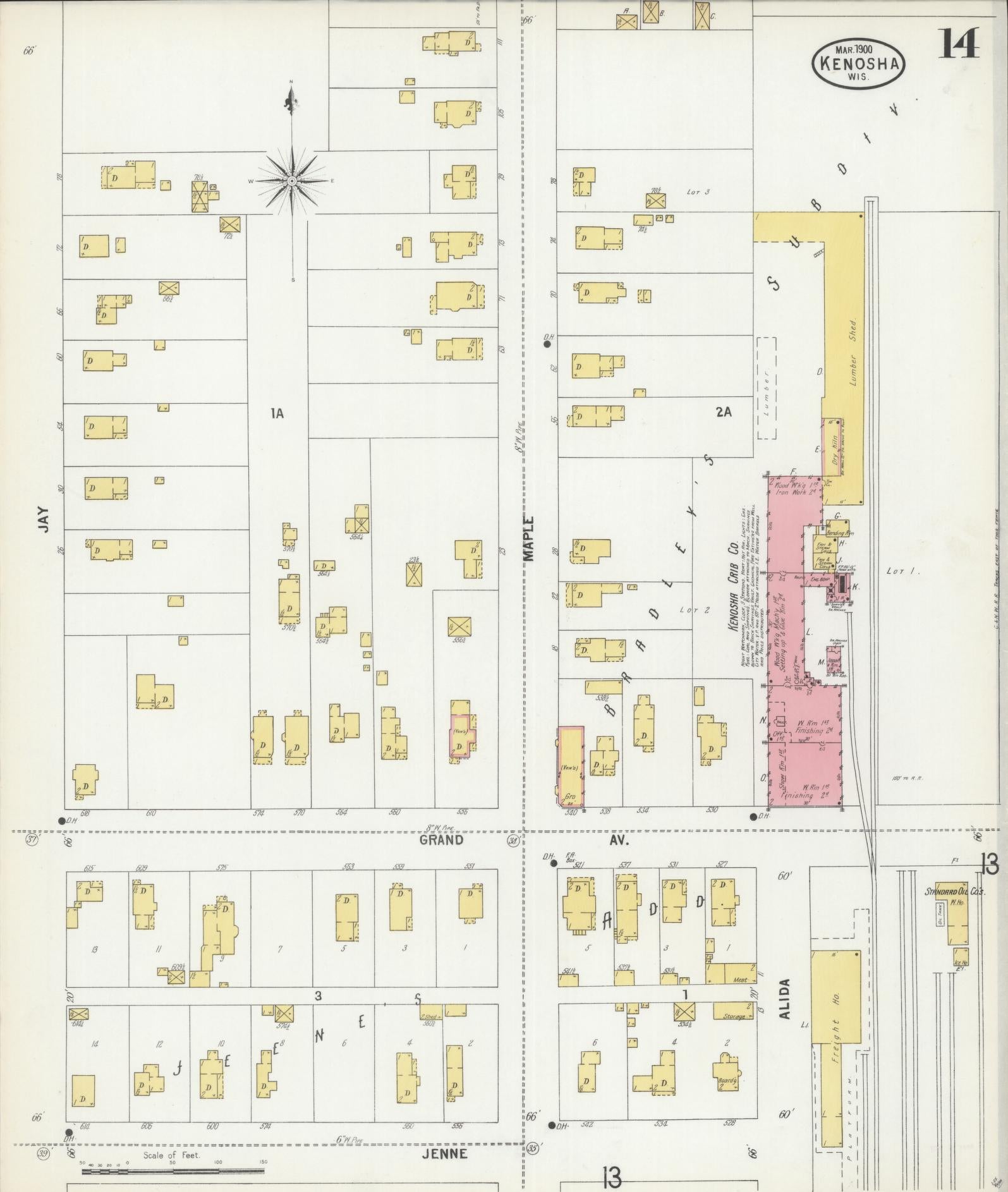 Sanborn Fire Insurance Map from Kenosha, Kenosha County, Wisconsin (1900), Sheet #0014 - Historic Sanborn Fire Insurance Map Print, vintage old map wall art, antique decor, genealogy gift, Wisconsin Wisconsin map