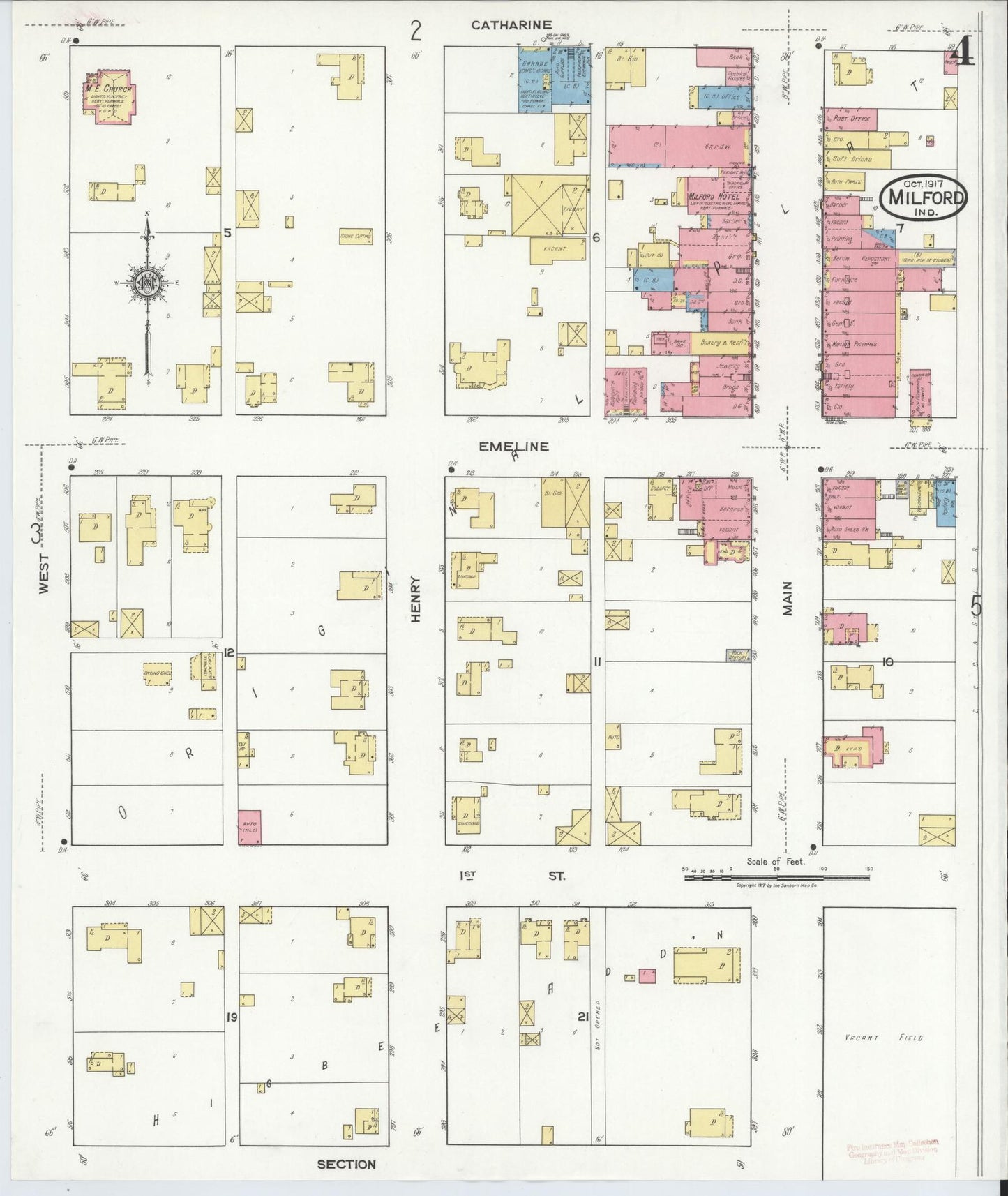 Sanborn Fire Insurance Map from Milford, Kosciusko County, Indiana (1917), Sheet #0004 - Complete Map Set gallery image, historic Sanborn map, vintage wall art, Indiana Indiana