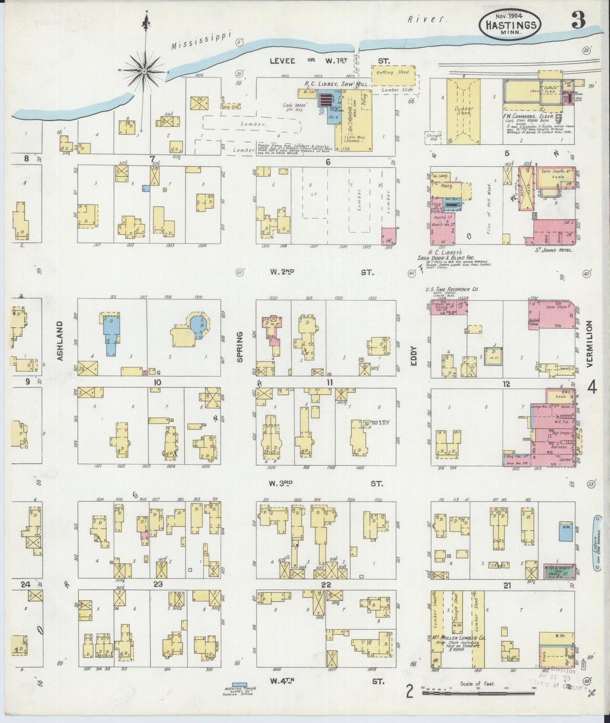 Sanborn Fire Insurance Map from Hastings, Dakota County, Minnesota (1904), Sheet #0003 - Complete Map Set gallery image, historic Sanborn map, vintage wall art, Minnesota Minnesota