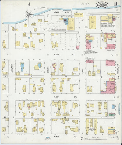 Sanborn Fire Insurance Map from Hastings, Dakota County, Minnesota (1904), Sheet #0003 - Complete Map Set gallery image, historic Sanborn map, vintage wall art, Minnesota Minnesota