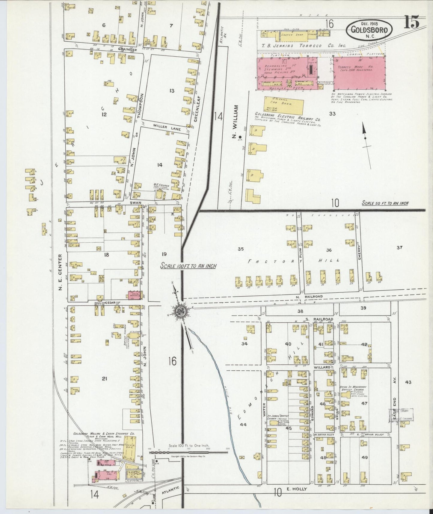 Sanborn Fire Insurance Map from Goldsboro, Wayne County, North Carolina (1918), Sheet #0015 - Historic Sanborn Fire Insurance Map Print, vintage old map wall art, antique decor, genealogy gift, North Carolina North Carolina map