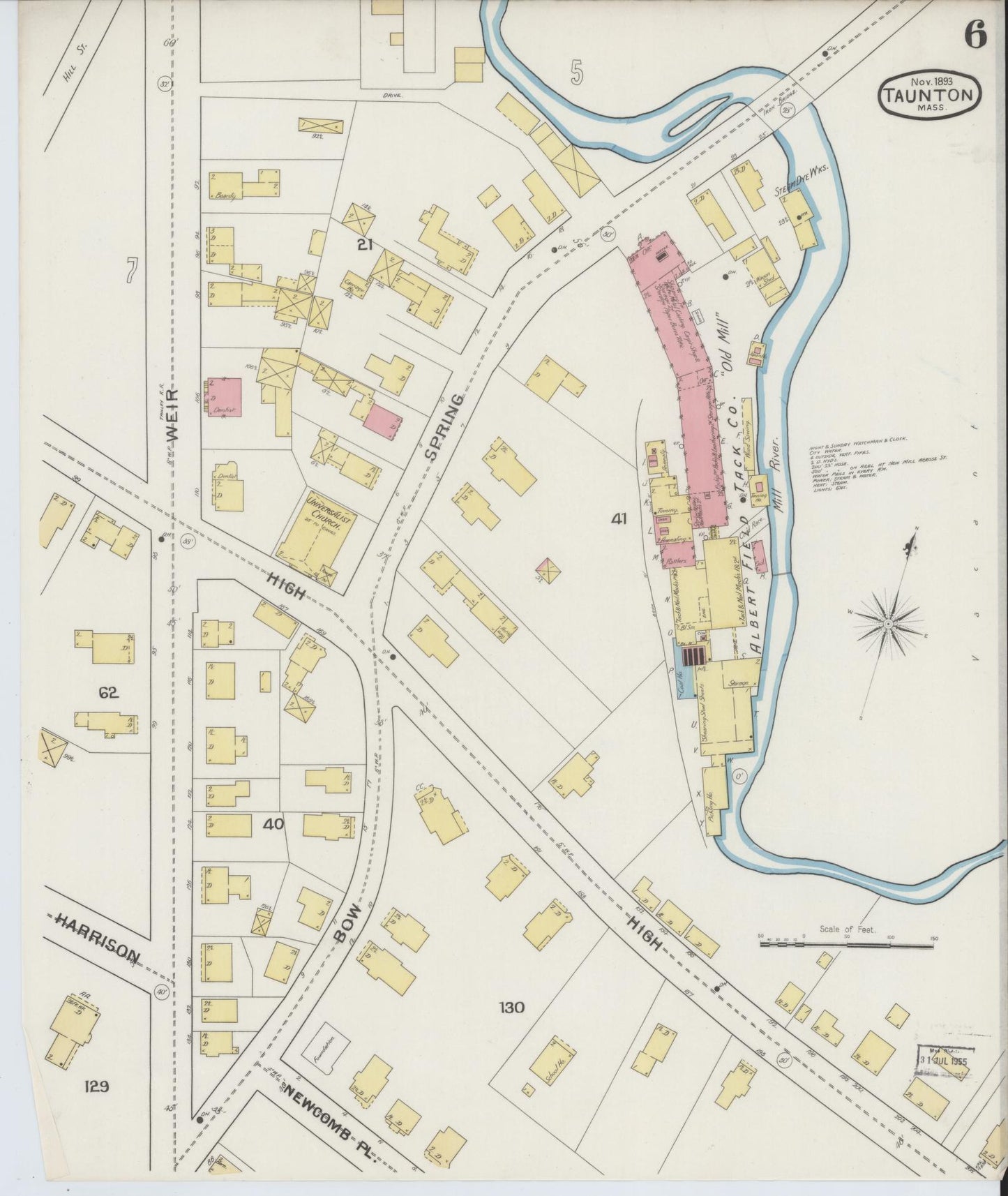 Sanborn Fire Insurance Map from Taunton, Bristol County, Massachusetts (1893), Sheet #0006 - Complete Map Set gallery image, historic Sanborn map, vintage wall art, Massachusetts Massachusetts