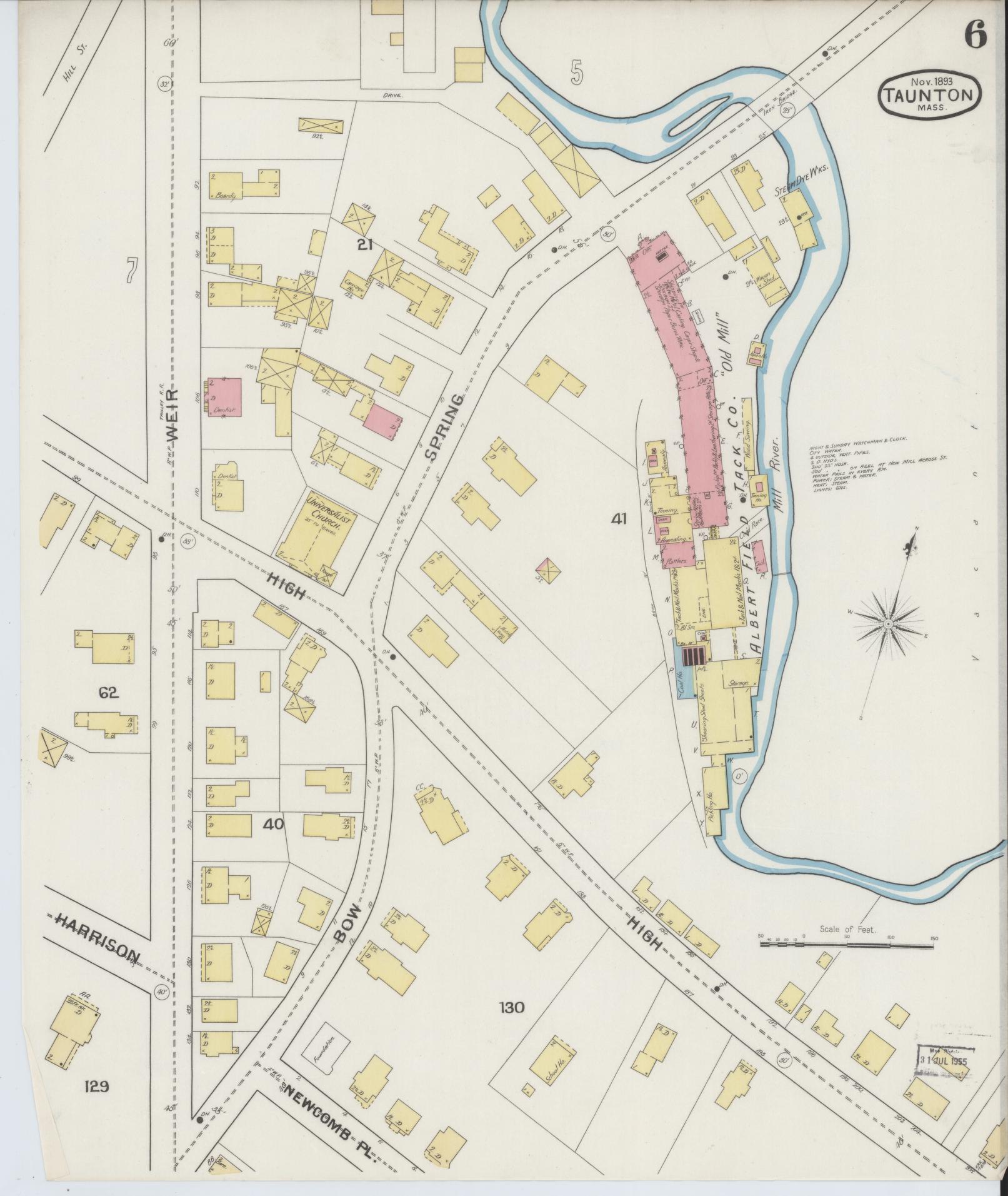 Sanborn Fire Insurance Map from Taunton, Bristol County, Massachusetts (1893), Sheet #0006 - Complete Map Set gallery image, historic Sanborn map, vintage wall art, Massachusetts Massachusetts