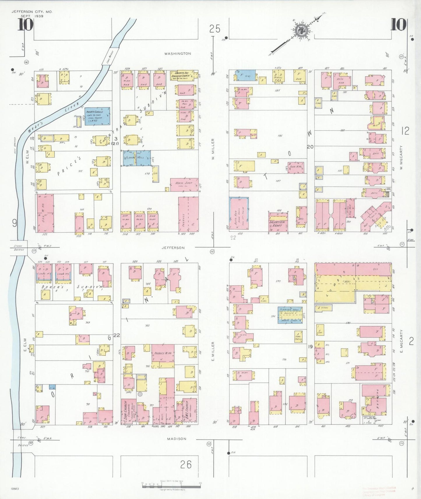 Sanborn Fire Insurance Map from Jefferson City, Cole County, Missouri (1939), Sheet #0010 - Historic Sanborn Fire Insurance Map Print, vintage old map wall art, antique decor, genealogy gift, Missouri Missouri map
