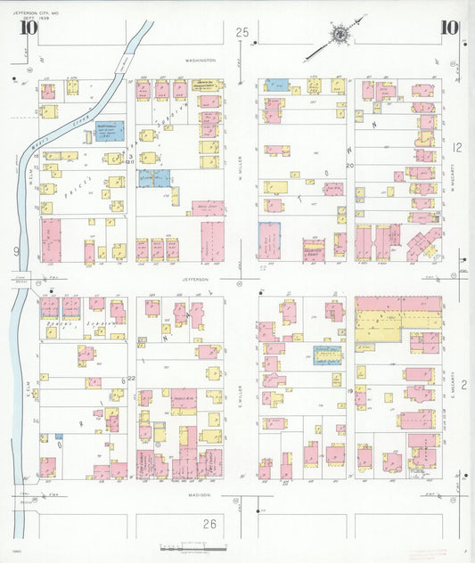Sanborn Fire Insurance Map from Jefferson City, Cole County, Missouri (1939), Sheet #0010 - Historic Sanborn Fire Insurance Map Print, vintage old map wall art, antique decor, genealogy gift, Missouri Missouri map