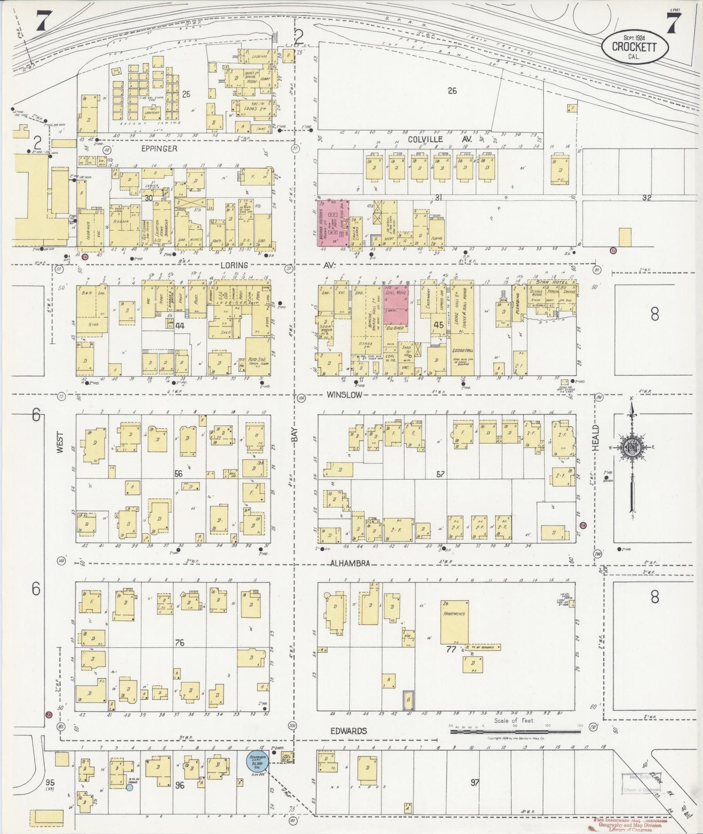 Sanborn Fire Insurance Map from Crockett, Contra Costa County, California (1924), Sheet #0007 - Complete Map Set gallery image, historic Sanborn map, vintage wall art, California California
