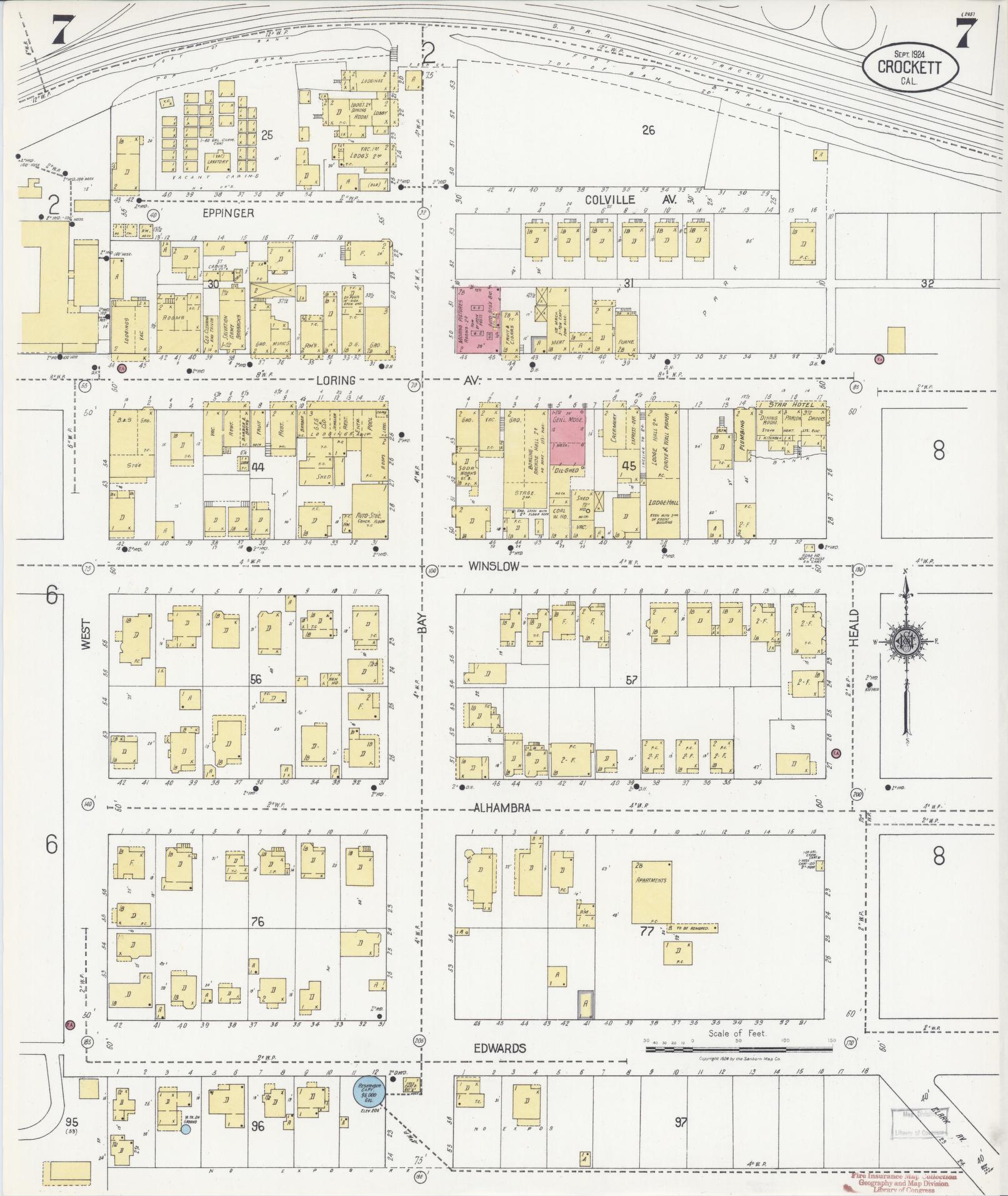 Sanborn Fire Insurance Map from Crockett, Contra Costa County, California (1924), Sheet #0007 - Complete Map Set gallery image, historic Sanborn map, vintage wall art, California California