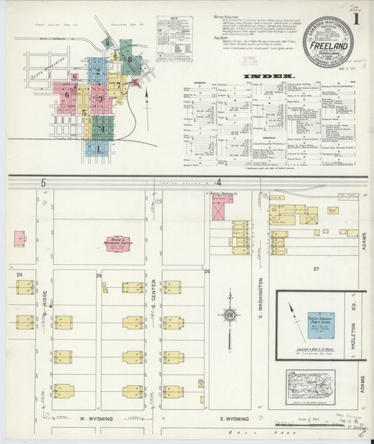Sanborn Fire Insurance Map from Freeland, Luzerne County, Pennsylvania (1912), Sheet #0001 - Historic Sanborn Fire Insurance Map Print, vintage old map wall art, antique decor, genealogy gift, Pennsylvania Pennsylvania map