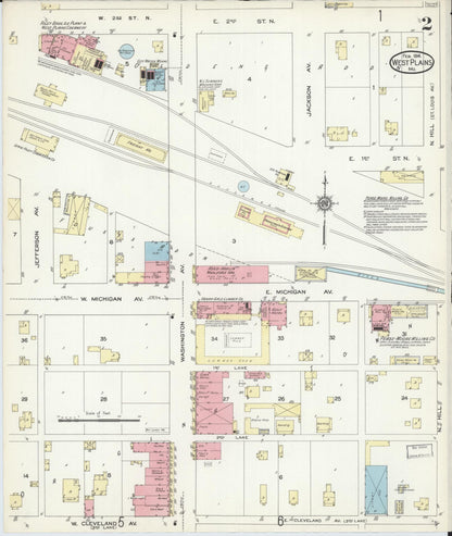 Sanborn Fire Insurance Map from West Plains, Howell County, Missouri (1914), Sheet #0002 - Historic Sanborn Fire Insurance Map Print, vintage old map wall art, antique decor, genealogy gift, Missouri Missouri map