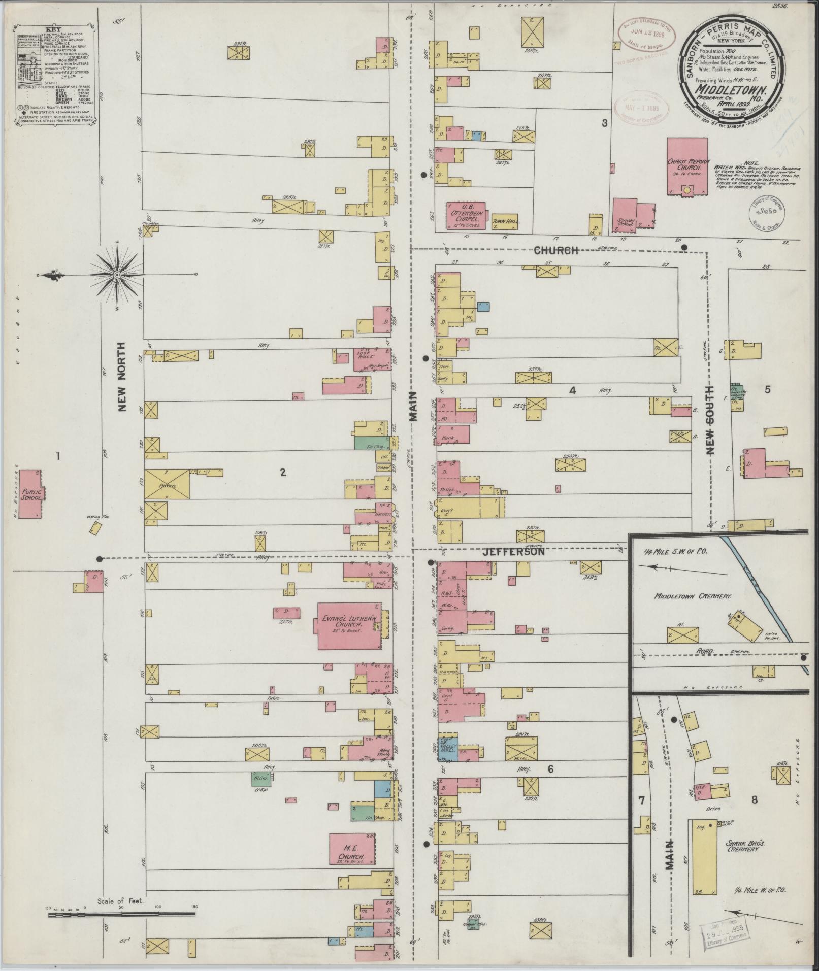 Sanborn Fire Insurance Map from Middletown, Frederick County, Maryland (1899), Sheet #0001 - Historic Sanborn Fire Insurance Map Print, vintage old map wall art, antique decor, genealogy gift, Maryland Maryland map