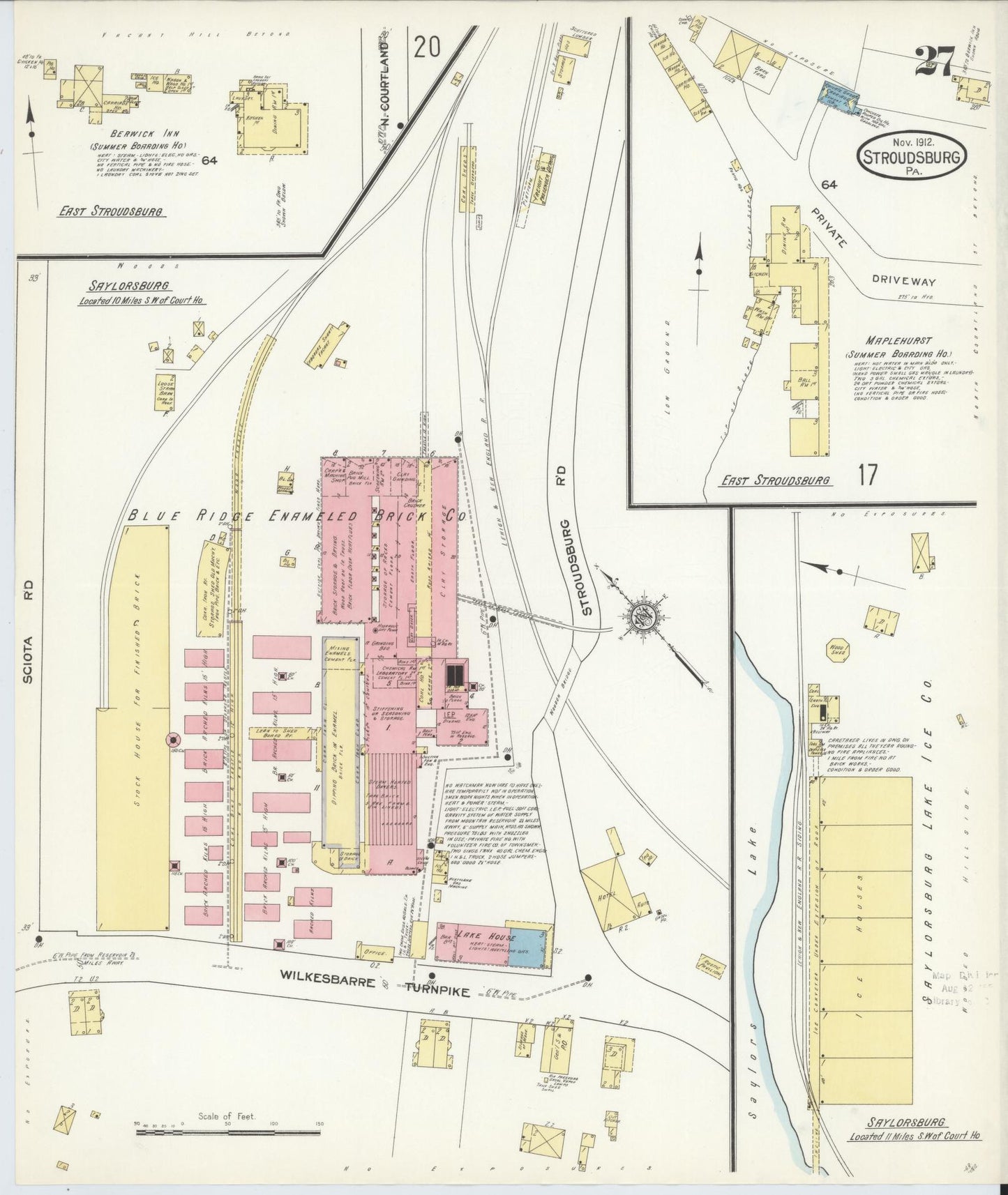 Sanborn Fire Insurance Map from Stroudsburg, Monroe County, Pennsylvania (1912), Sheet #0027 - Historic Sanborn Fire Insurance Map Print, vintage old map wall art, antique decor, genealogy gift, Pennsylvania Pennsylvania map