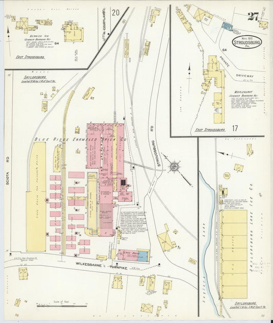 Sanborn Fire Insurance Map from Stroudsburg, Monroe County, Pennsylvania (1912), Sheet #0027 - Historic Sanborn Fire Insurance Map Print, vintage old map wall art, antique decor, genealogy gift, Pennsylvania Pennsylvania map