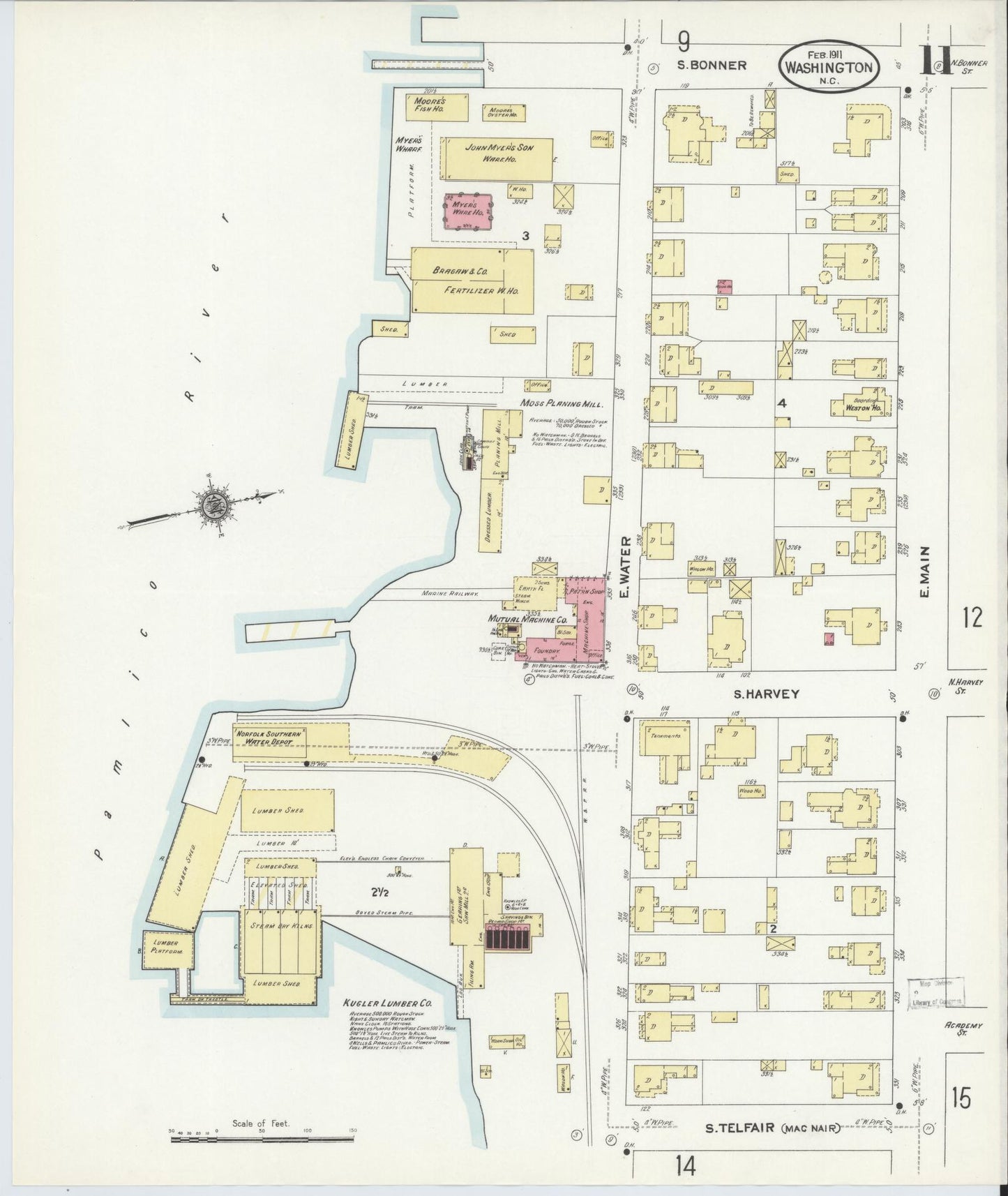 Sanborn Fire Insurance Map from Washington, Beaufort County, North Carolina (1911), Sheet #0011 - Complete Map Set gallery image, historic Sanborn map, vintage wall art, North Carolina North Carolina