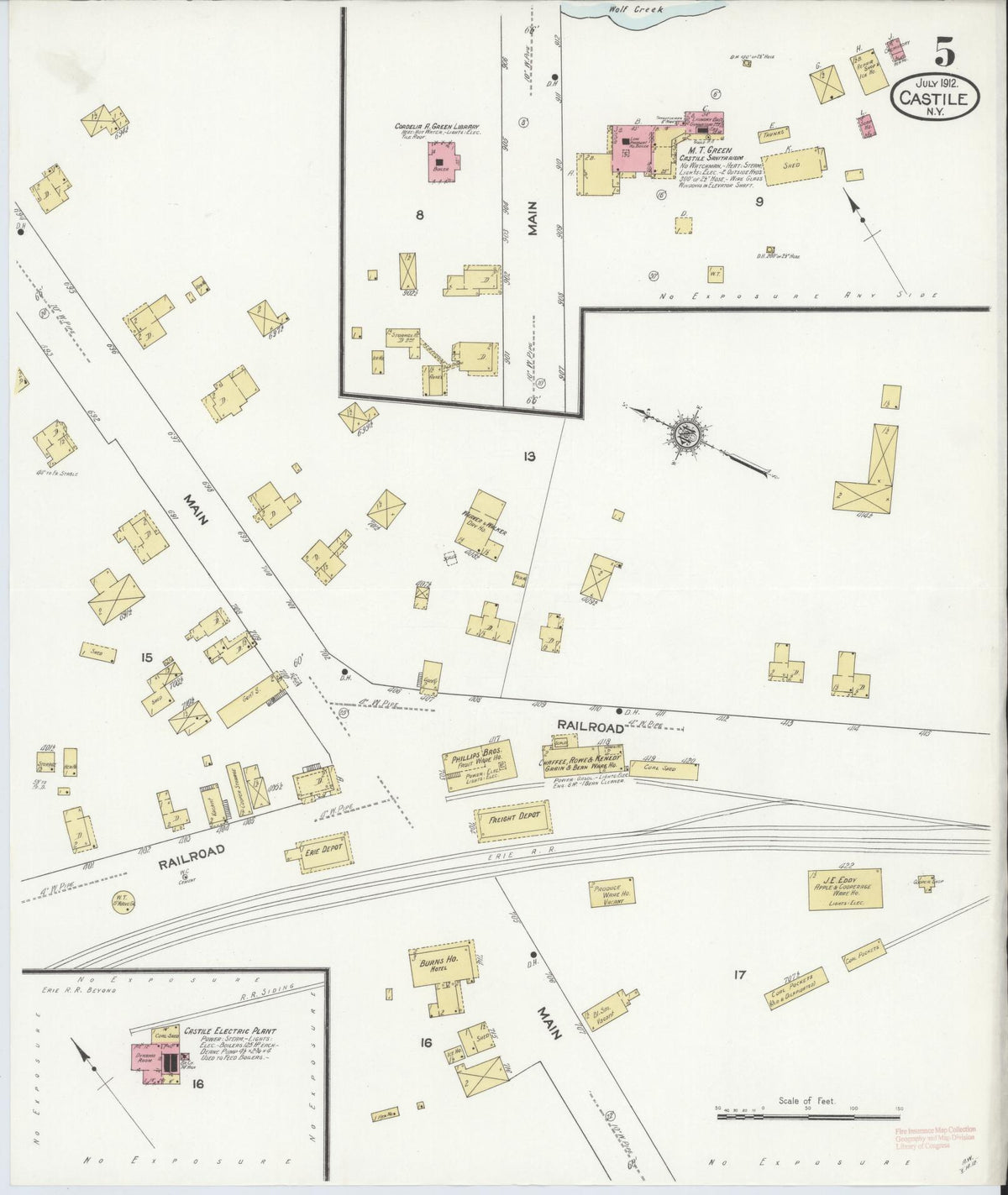Sanborn Fire Insurance Map from Castile, Wyoming County, New York (1912), Sheet #0005 - Historic Sanborn Fire Insurance Map Print, vintage old map wall art, antique decor, genealogy gift, Castile Wyoming map