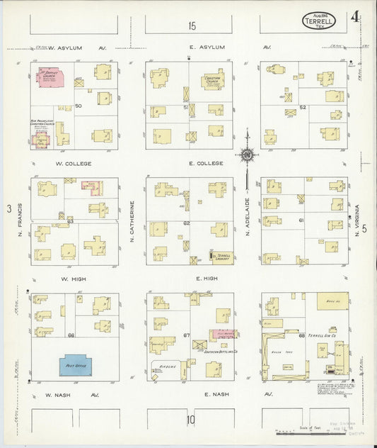 Sanborn Fire Insurance Map from Terrell, Kaufman County, Texas (1914), Sheet #0004 - Historic Sanborn Fire Insurance Map Print, vintage old map wall art, antique decor, genealogy gift, Texas Texas map